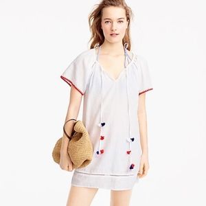 J. Crew Embroidered Linen Cotton Pom Pom Cover Up
